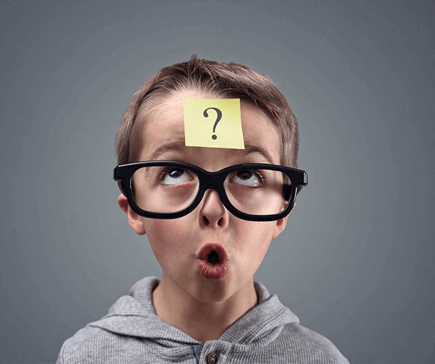 boy with question mark on forhead