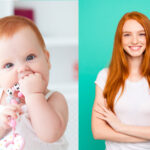A redhead baby next to an older redhead teen to show the age range for a pediatric dentist